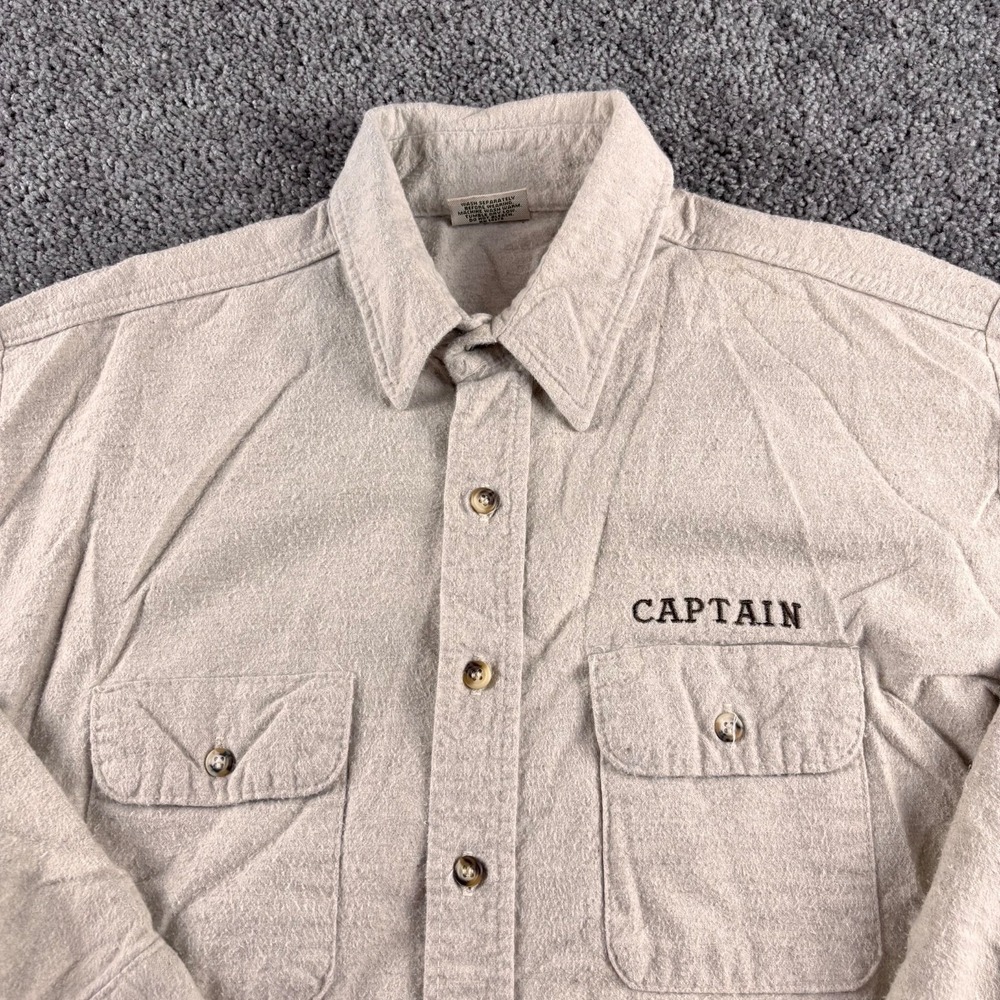 Vtg Five Brother‎ Flannel Shirt Mens XL Beige Chamois Boat Captain Embroidered